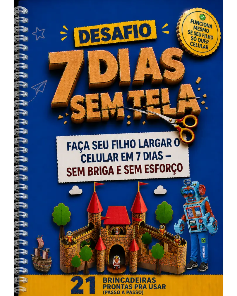 Capa do Desafio 7 Dias Sem Telas — 21 atividades com papelão