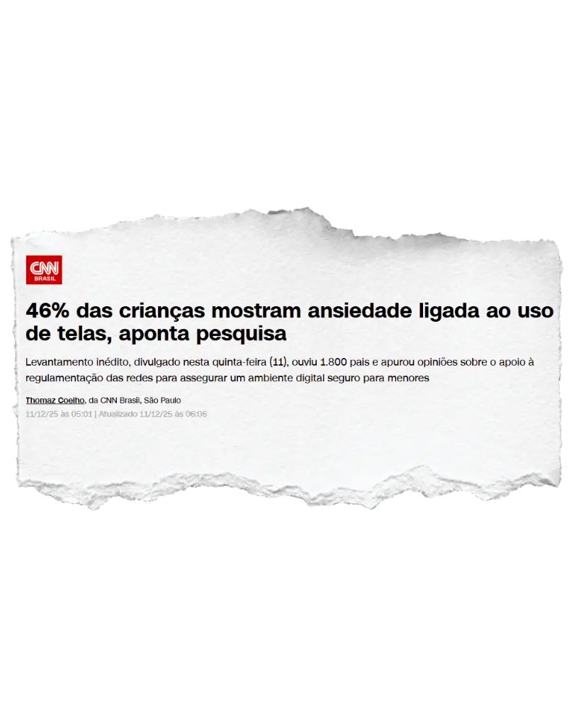Recorte CNN Brasil — 46% das crianças mostram ansiedade ligada ao uso de telas